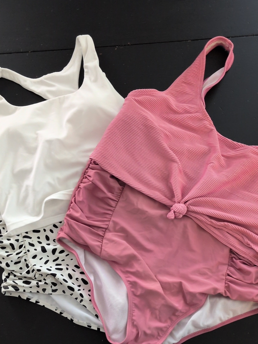 Coral Reef - Pink Knot & White & Black High Waisted Bikini Sets